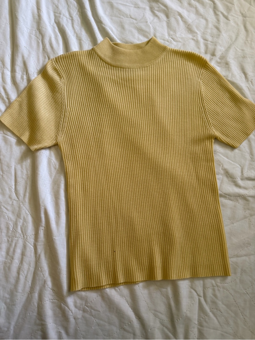 Yellow Rib Knit Short Sleeve Mock Neck Top - Picture 1 of 4